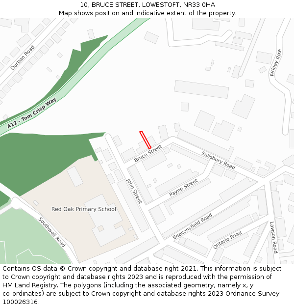 10, BRUCE STREET, LOWESTOFT, NR33 0HA: Location map and indicative extent of plot