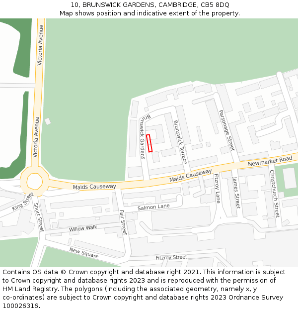 10, BRUNSWICK GARDENS, CAMBRIDGE, CB5 8DQ: Location map and indicative extent of plot