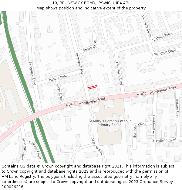 10, BRUNSWICK ROAD, IPSWICH, IP4 4BL: Location map and indicative extent of plot