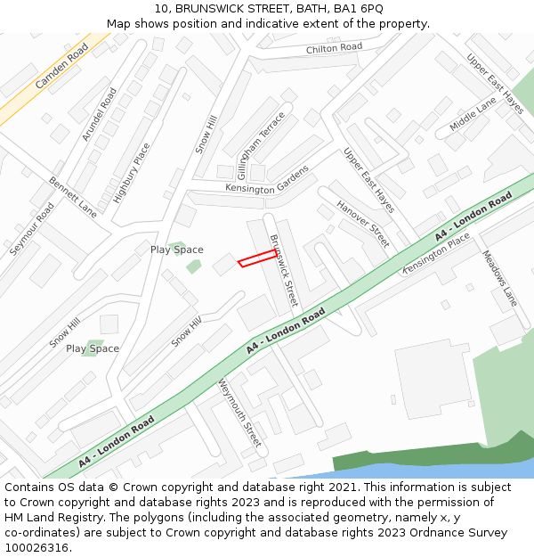 10, BRUNSWICK STREET, BATH, BA1 6PQ: Location map and indicative extent of plot
