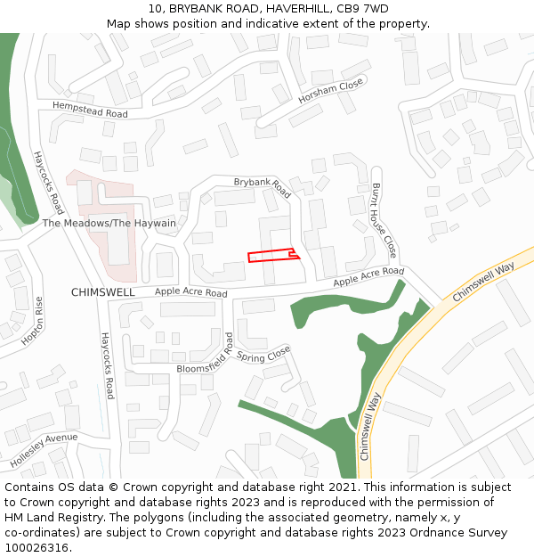 10, BRYBANK ROAD, HAVERHILL, CB9 7WD: Location map and indicative extent of plot