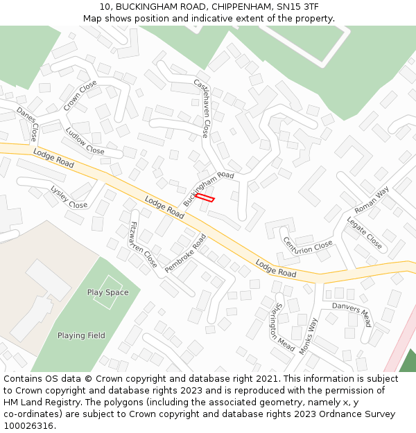 10, BUCKINGHAM ROAD, CHIPPENHAM, SN15 3TF: Location map and indicative extent of plot