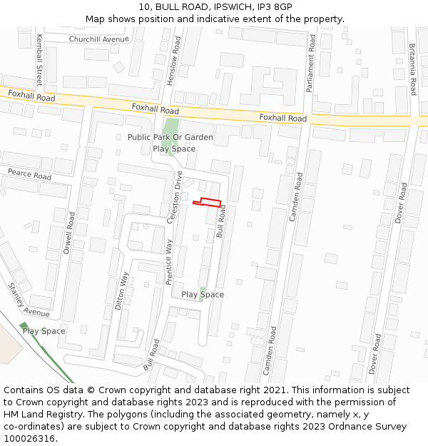 10, BULL ROAD, IPSWICH, IP3 8GP: Location map and indicative extent of plot