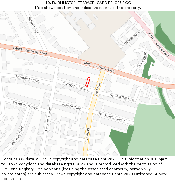 10, BURLINGTON TERRACE, CARDIFF, CF5 1GG: Location map and indicative extent of plot