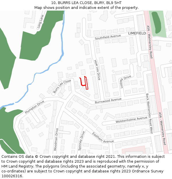 10, BURRS LEA CLOSE, BURY, BL9 5HT: Location map and indicative extent of plot