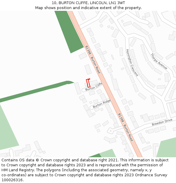 10, BURTON CLIFFE, LINCOLN, LN1 3WT: Location map and indicative extent of plot