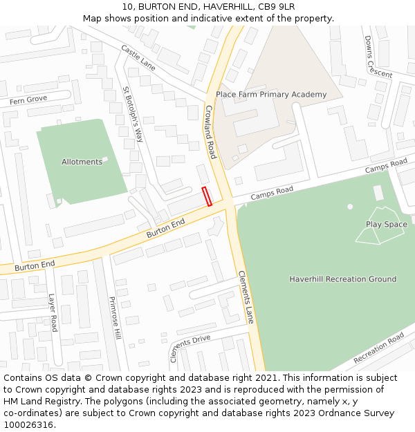 10, BURTON END, HAVERHILL, CB9 9LR: Location map and indicative extent of plot