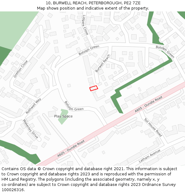 10, BURWELL REACH, PETERBOROUGH, PE2 7ZE: Location map and indicative extent of plot
