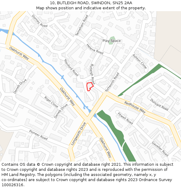 10, BUTLEIGH ROAD, SWINDON, SN25 2AA: Location map and indicative extent of plot