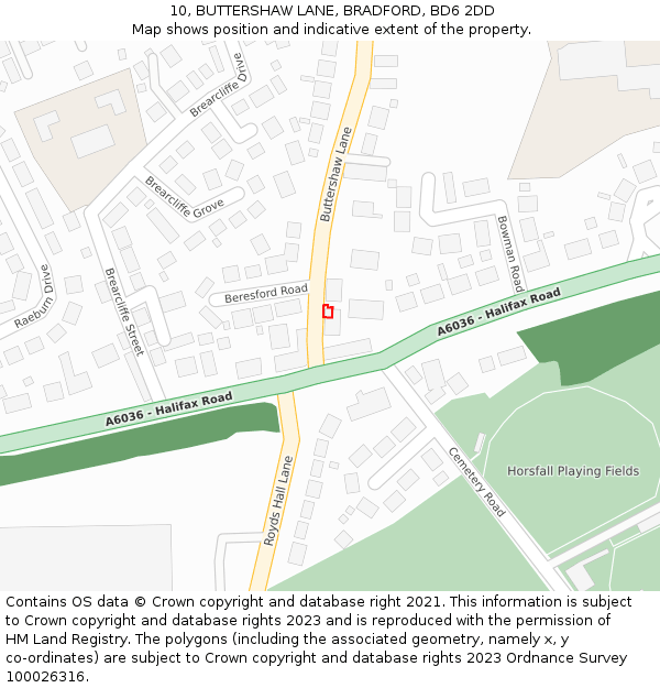 10, BUTTERSHAW LANE, BRADFORD, BD6 2DD: Location map and indicative extent of plot