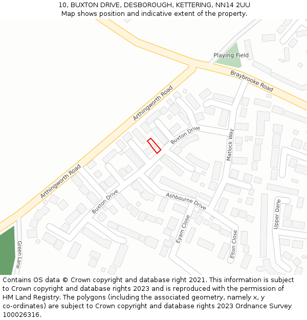 10, BUXTON DRIVE, DESBOROUGH, KETTERING, NN14 2UU: Location map and indicative extent of plot