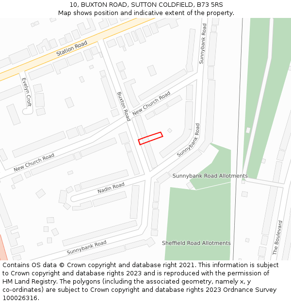 10, BUXTON ROAD, SUTTON COLDFIELD, B73 5RS: Location map and indicative extent of plot