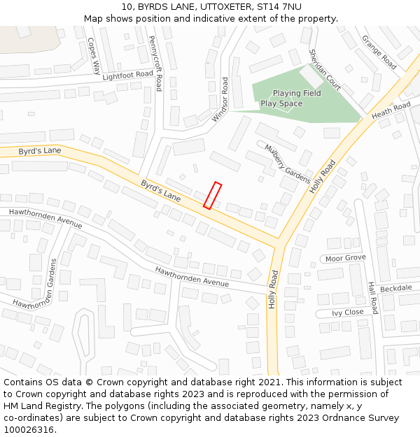 10, BYRDS LANE, UTTOXETER, ST14 7NU: Location map and indicative extent of plot