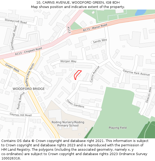 10, CAIRNS AVENUE, WOODFORD GREEN, IG8 8DH: Location map and indicative extent of plot