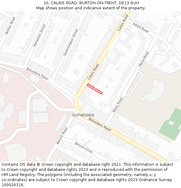 10, CALAIS ROAD, BURTON-ON-TRENT, DE13 0UH: Location map and indicative extent of plot
