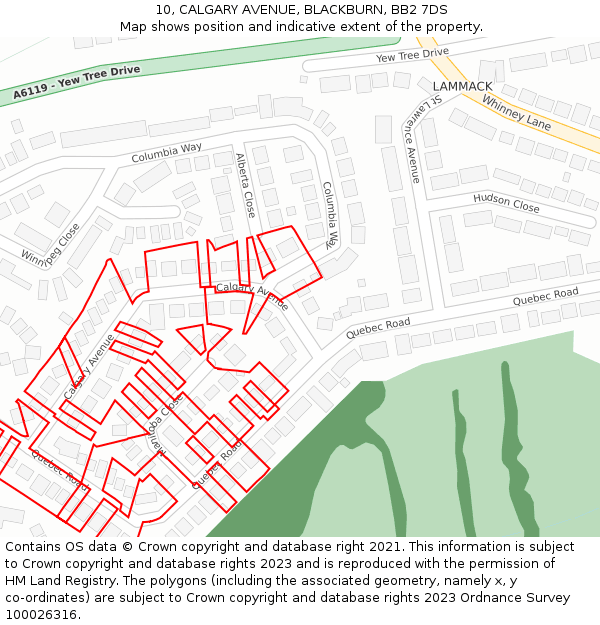 10, CALGARY AVENUE, BLACKBURN, BB2 7DS: Location map and indicative extent of plot