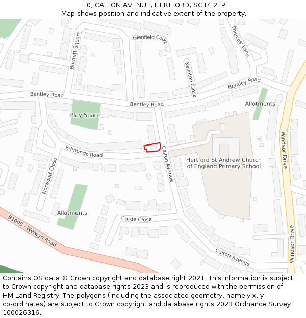 10, CALTON AVENUE, HERTFORD, SG14 2EP: Location map and indicative extent of plot