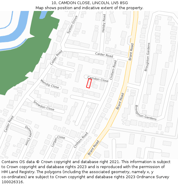 10, CAMDON CLOSE, LINCOLN, LN5 8SG: Location map and indicative extent of plot