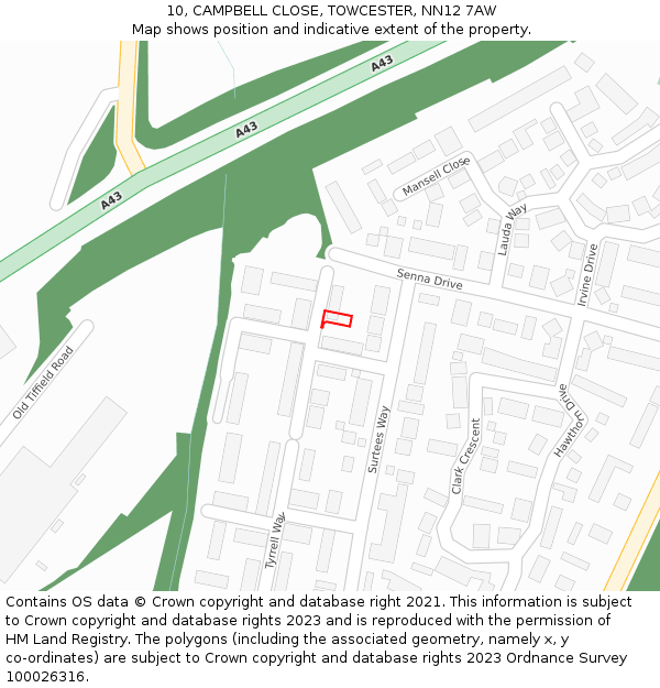 10, CAMPBELL CLOSE, TOWCESTER, NN12 7AW: Location map and indicative extent of plot
