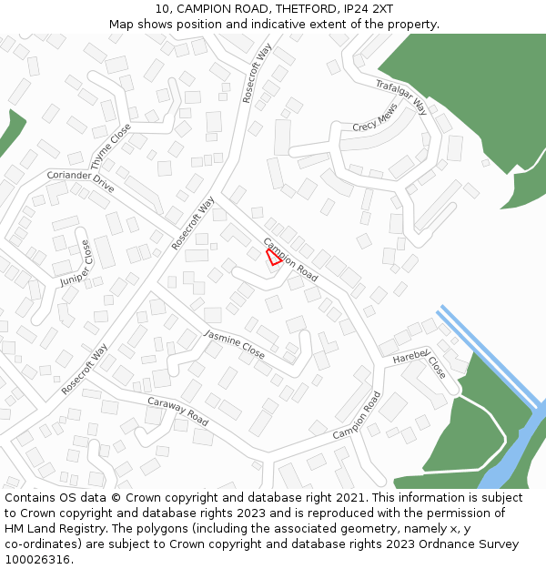 10, CAMPION ROAD, THETFORD, IP24 2XT: Location map and indicative extent of plot