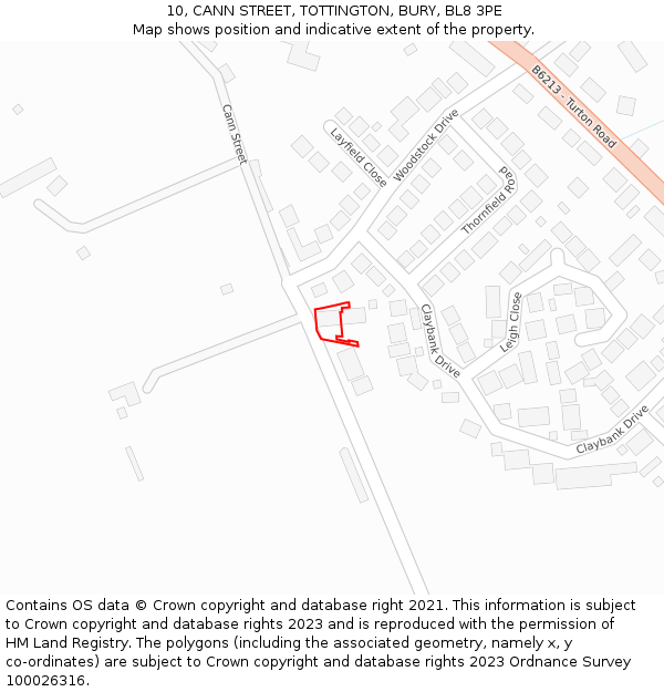 10, CANN STREET, TOTTINGTON, BURY, BL8 3PE: Location map and indicative extent of plot