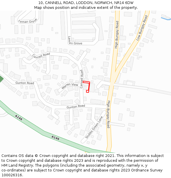 10, CANNELL ROAD, LODDON, NORWICH, NR14 6DW: Location map and indicative extent of plot