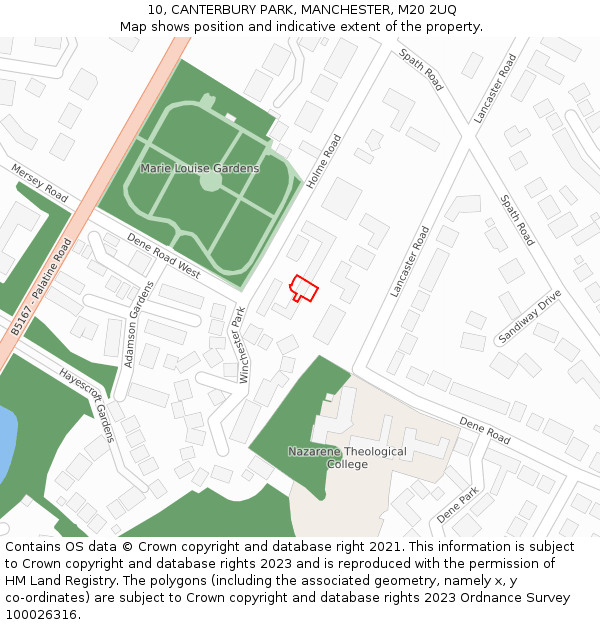 10, CANTERBURY PARK, MANCHESTER, M20 2UQ: Location map and indicative extent of plot