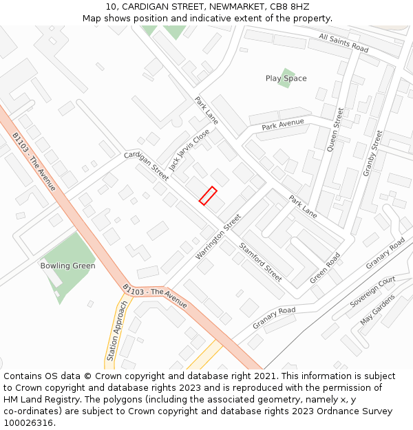10, CARDIGAN STREET, NEWMARKET, CB8 8HZ: Location map and indicative extent of plot