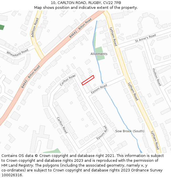 10, CARLTON ROAD, RUGBY, CV22 7PB: Location map and indicative extent of plot