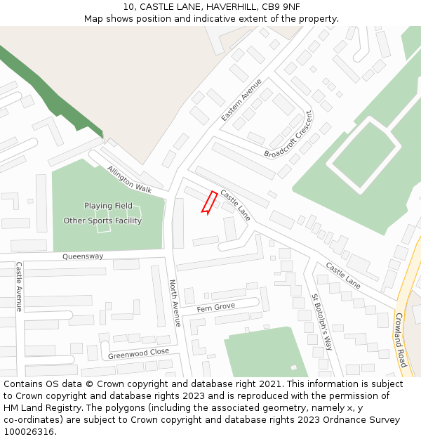10, CASTLE LANE, HAVERHILL, CB9 9NF: Location map and indicative extent of plot
