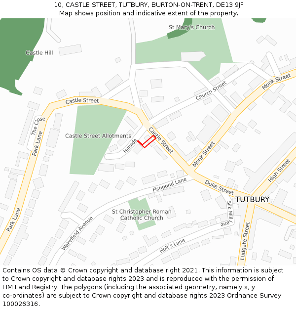 10, CASTLE STREET, TUTBURY, BURTON-ON-TRENT, DE13 9JF: Location map and indicative extent of plot