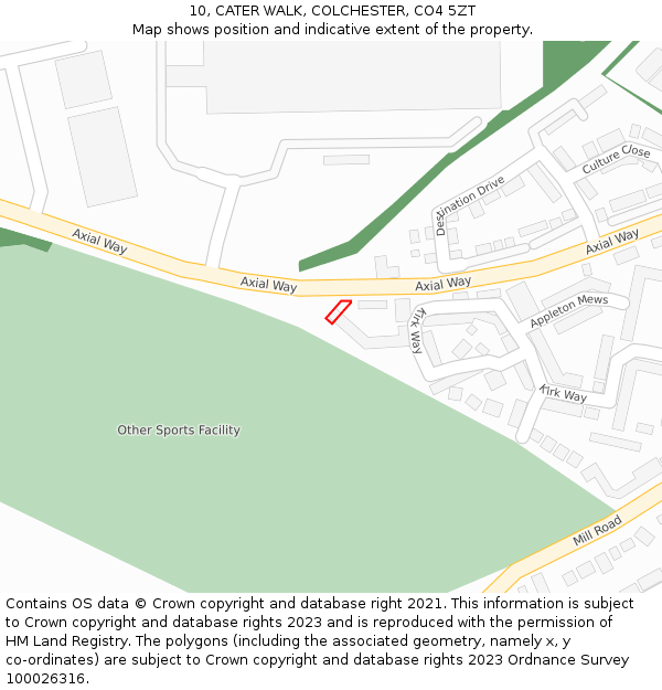 10, CATER WALK, COLCHESTER, CO4 5ZT: Location map and indicative extent of plot