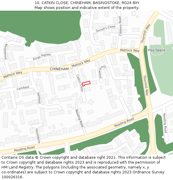 10, CATKIN CLOSE, CHINEHAM, BASINGSTOKE, RG24 8XY: Location map and indicative extent of plot