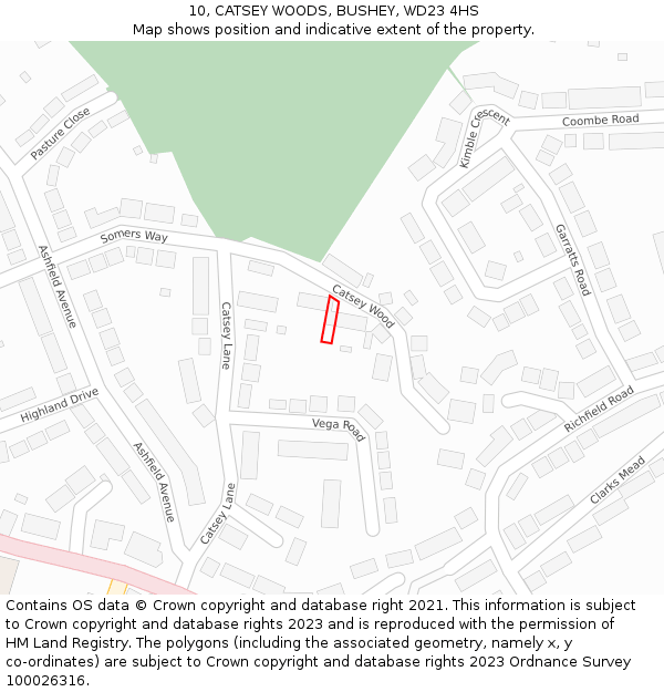 10, CATSEY WOODS, BUSHEY, WD23 4HS: Location map and indicative extent of plot