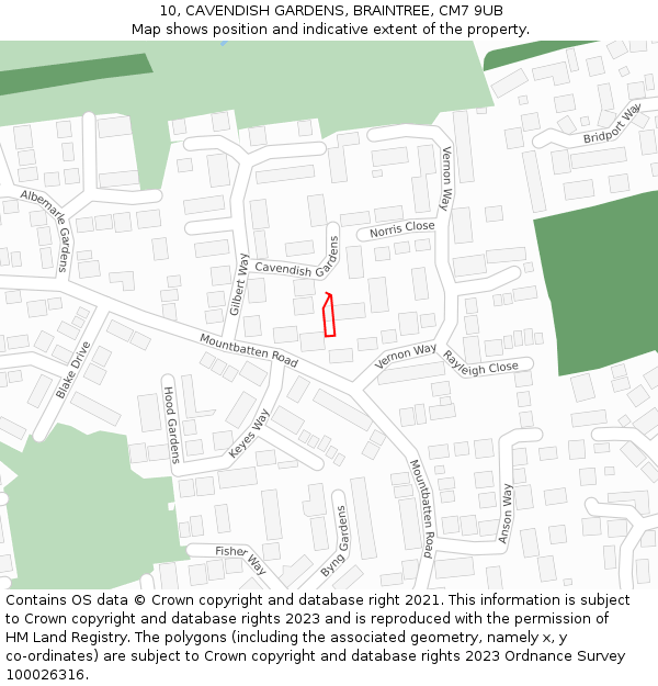 10, CAVENDISH GARDENS, BRAINTREE, CM7 9UB: Location map and indicative extent of plot