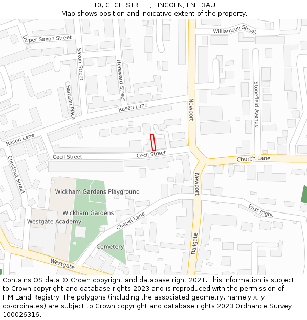 10, CECIL STREET, LINCOLN, LN1 3AU: Location map and indicative extent of plot