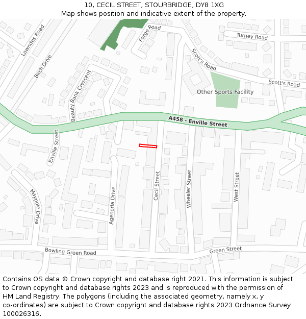 10, CECIL STREET, STOURBRIDGE, DY8 1XG: Location map and indicative extent of plot