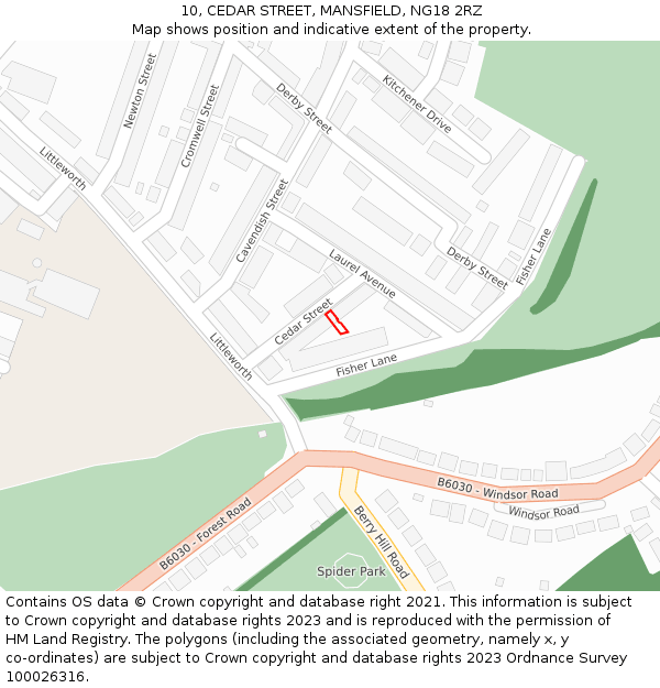 10, CEDAR STREET, MANSFIELD, NG18 2RZ: Location map and indicative extent of plot