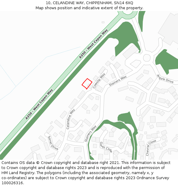 10, CELANDINE WAY, CHIPPENHAM, SN14 6XQ: Location map and indicative extent of plot