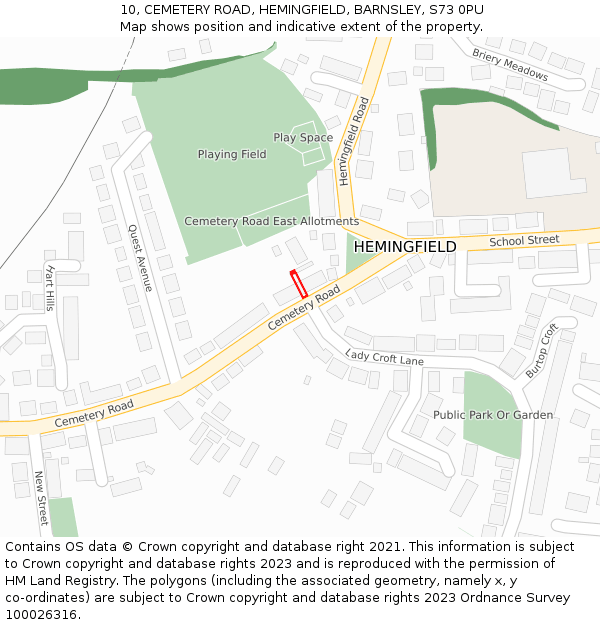 10, CEMETERY ROAD, HEMINGFIELD, BARNSLEY, S73 0PU: Location map and indicative extent of plot
