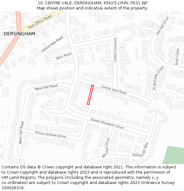 10, CENTRE VALE, DERSINGHAM, KING'S LYNN, PE31 6JP: Location map and indicative extent of plot