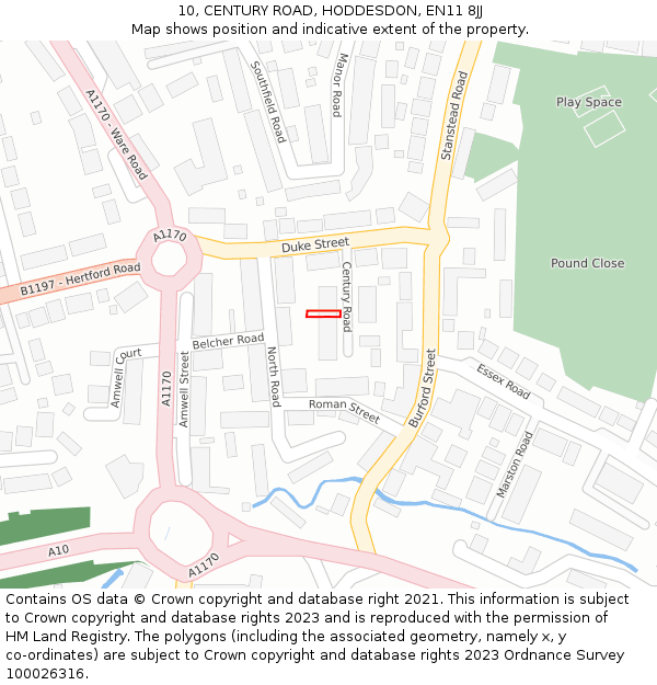 10, CENTURY ROAD, HODDESDON, EN11 8JJ: Location map and indicative extent of plot