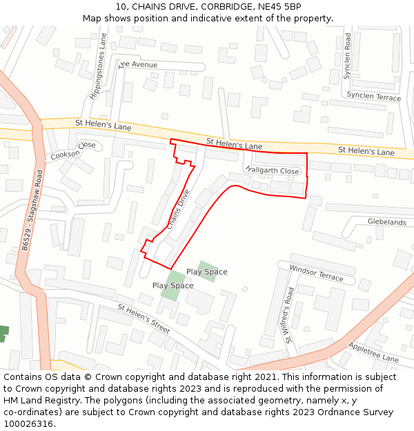 10, CHAINS DRIVE, CORBRIDGE, NE45 5BP: Location map and indicative extent of plot