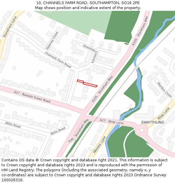 10, CHANNELS FARM ROAD, SOUTHAMPTON, SO16 2PE: Location map and indicative extent of plot