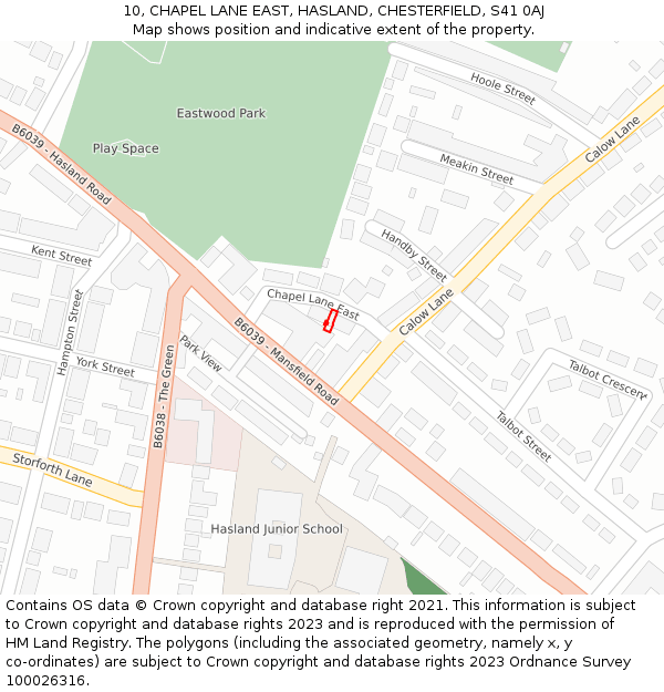 10, CHAPEL LANE EAST, HASLAND, CHESTERFIELD, S41 0AJ: Location map and indicative extent of plot