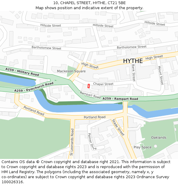 10, CHAPEL STREET, HYTHE, CT21 5BE: Location map and indicative extent of plot