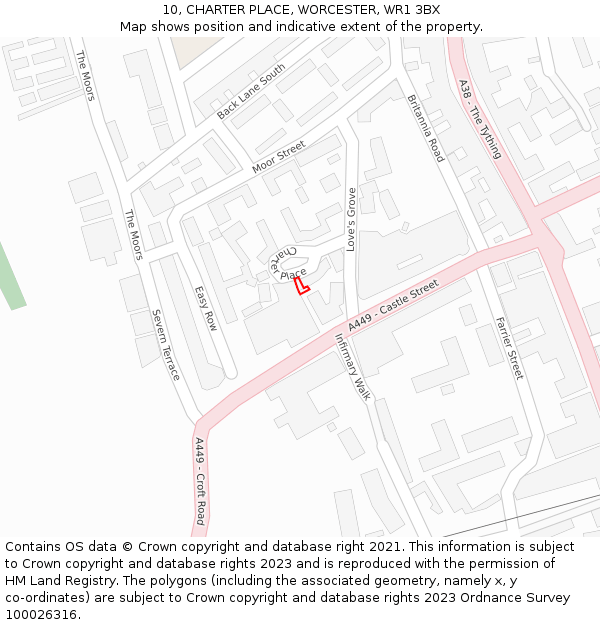 10, CHARTER PLACE, WORCESTER, WR1 3BX: Location map and indicative extent of plot