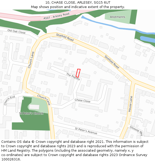 10, CHASE CLOSE, ARLESEY, SG15 6UT: Location map and indicative extent of plot