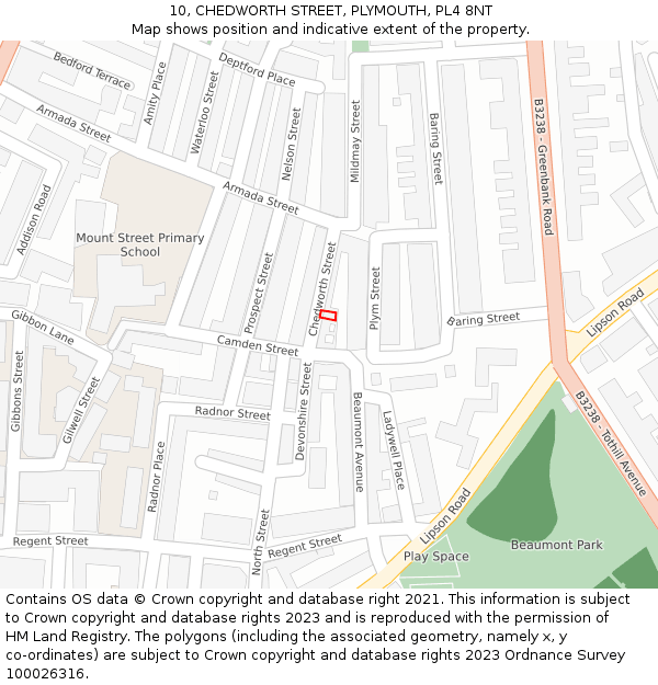 10, CHEDWORTH STREET, PLYMOUTH, PL4 8NT: Location map and indicative extent of plot
