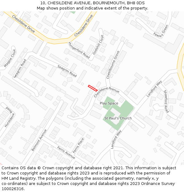 10, CHESILDENE AVENUE, BOURNEMOUTH, BH8 0DS: Location map and indicative extent of plot